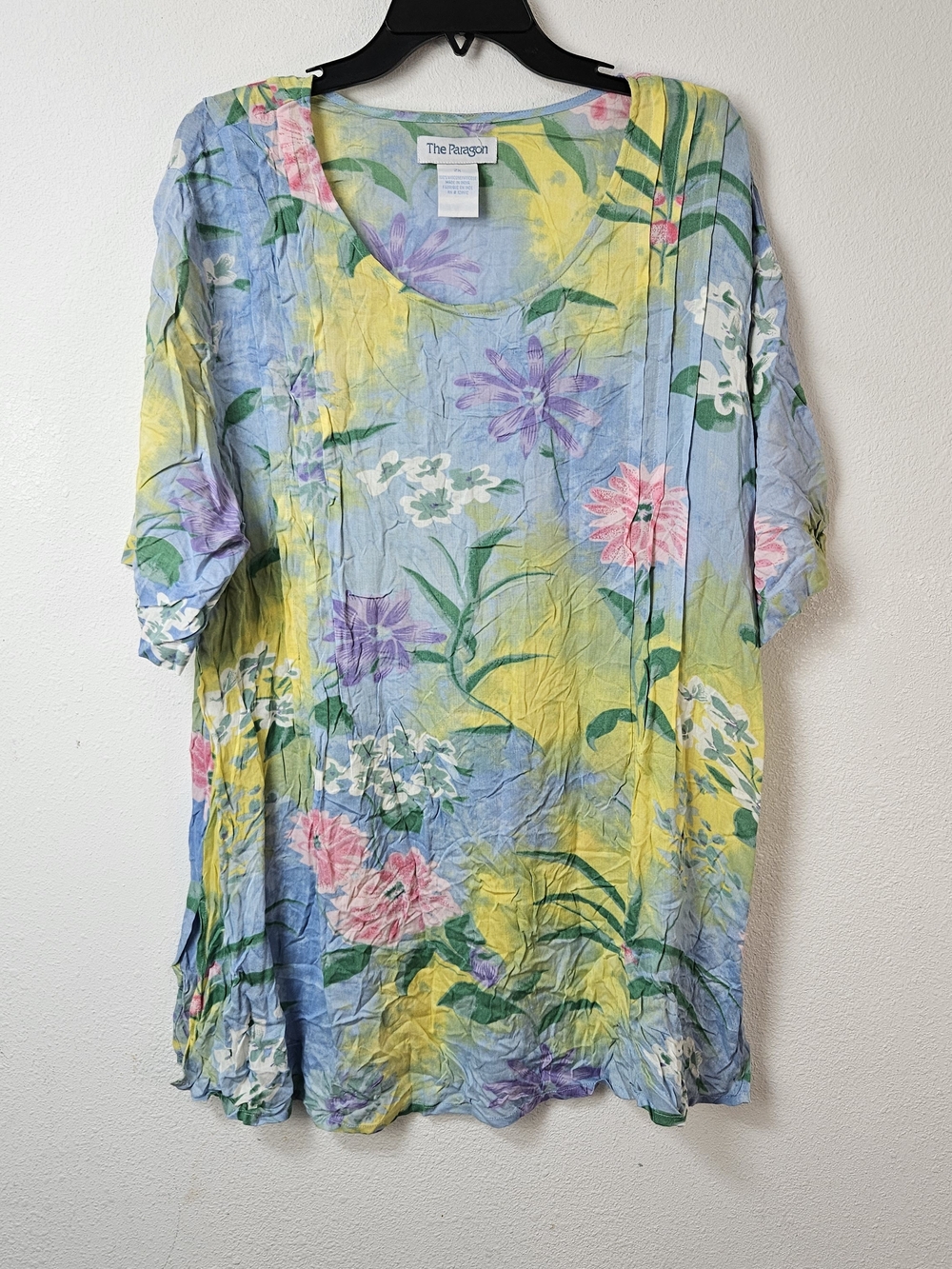The Paragon Floral Watercolor Scoop Neck Tunic - Pastel Blue, Yellow, Pink 2X